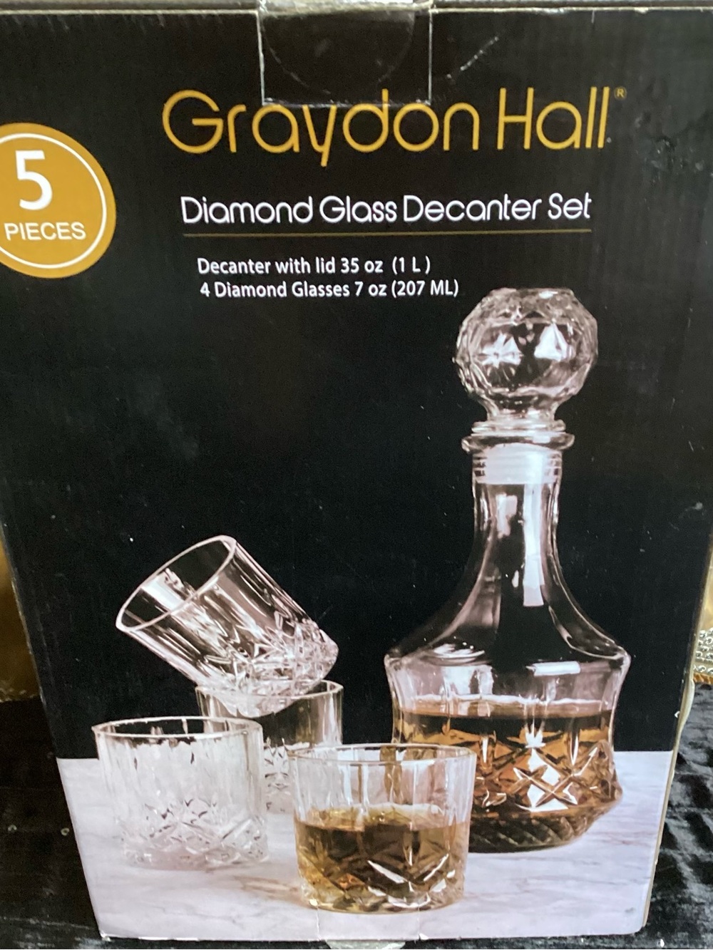 Graydon Hall Diamond Glass Decanter Set - Clear